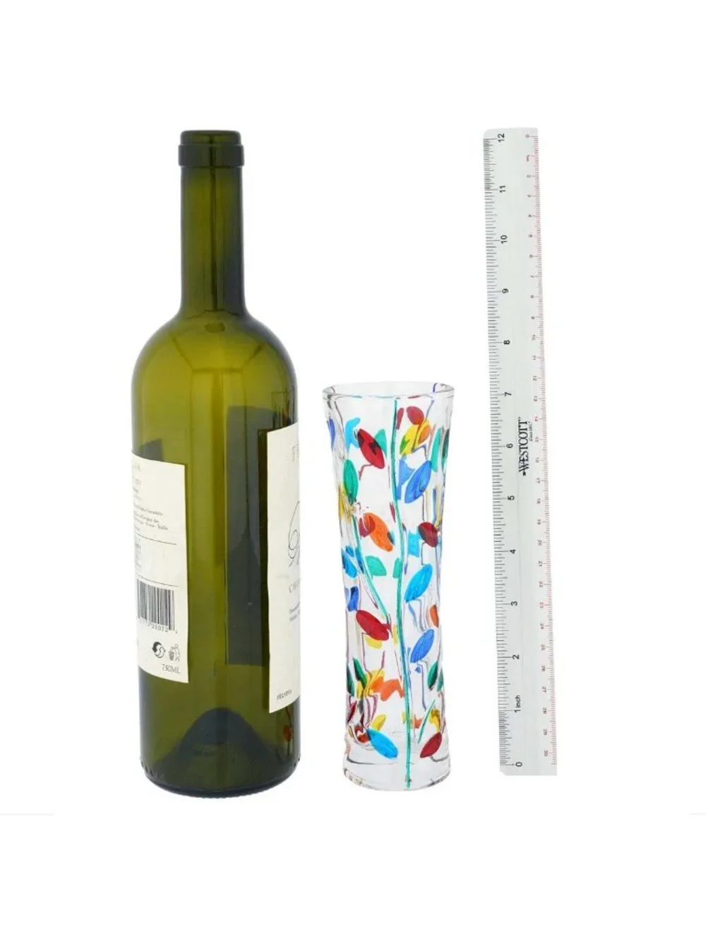 Handmade Murano Crystal Flower Vase - Multicolor Tree Leaves Design, 7.5